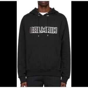 Balmain Paris BALMAIN SILVER EMBOSSED HOODIE - BLACK Size S